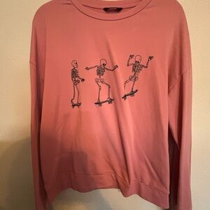 SHEIN Pink Skeleton Skateboard Crewneck Sweater